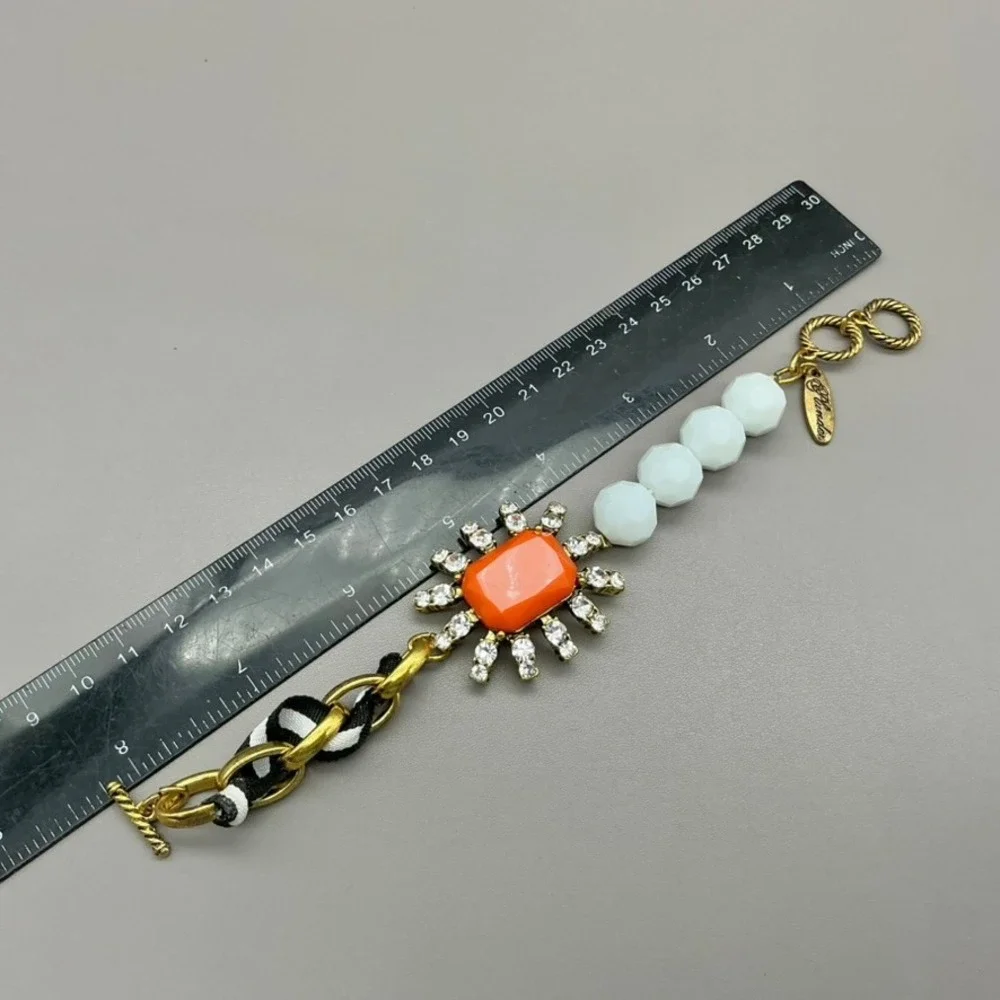 Plunder Bracelet Womens Gold Tone Orange White Black Beaded Rhinestone 8